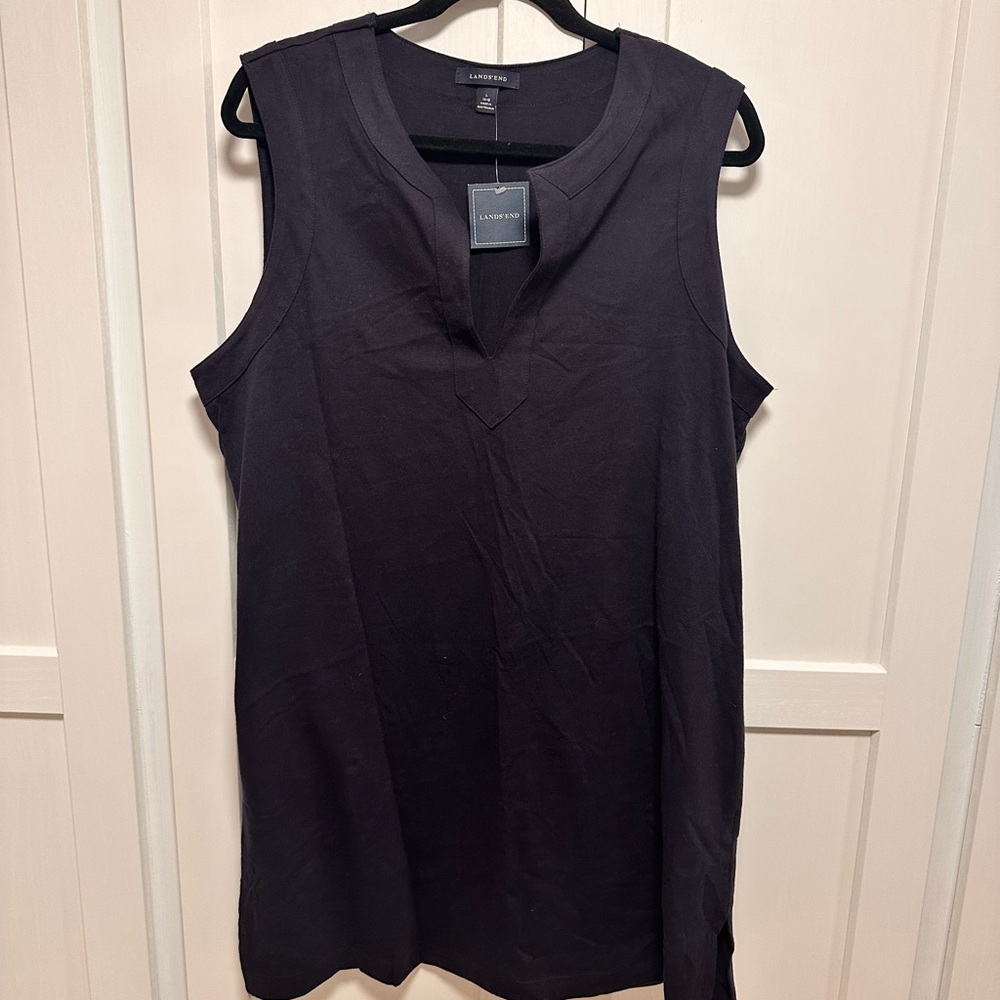 Lands' End Navy Sleeveless Notch-Neck dress cotton. Sz L dress or swim coverup